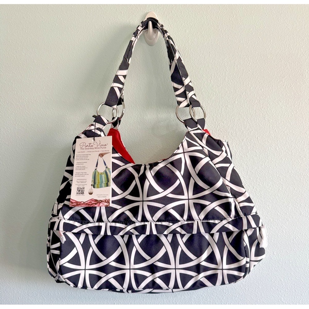 Porto Vino Insulated Wine Bag Canvas Geometric Multicolor Pattern purse NWT